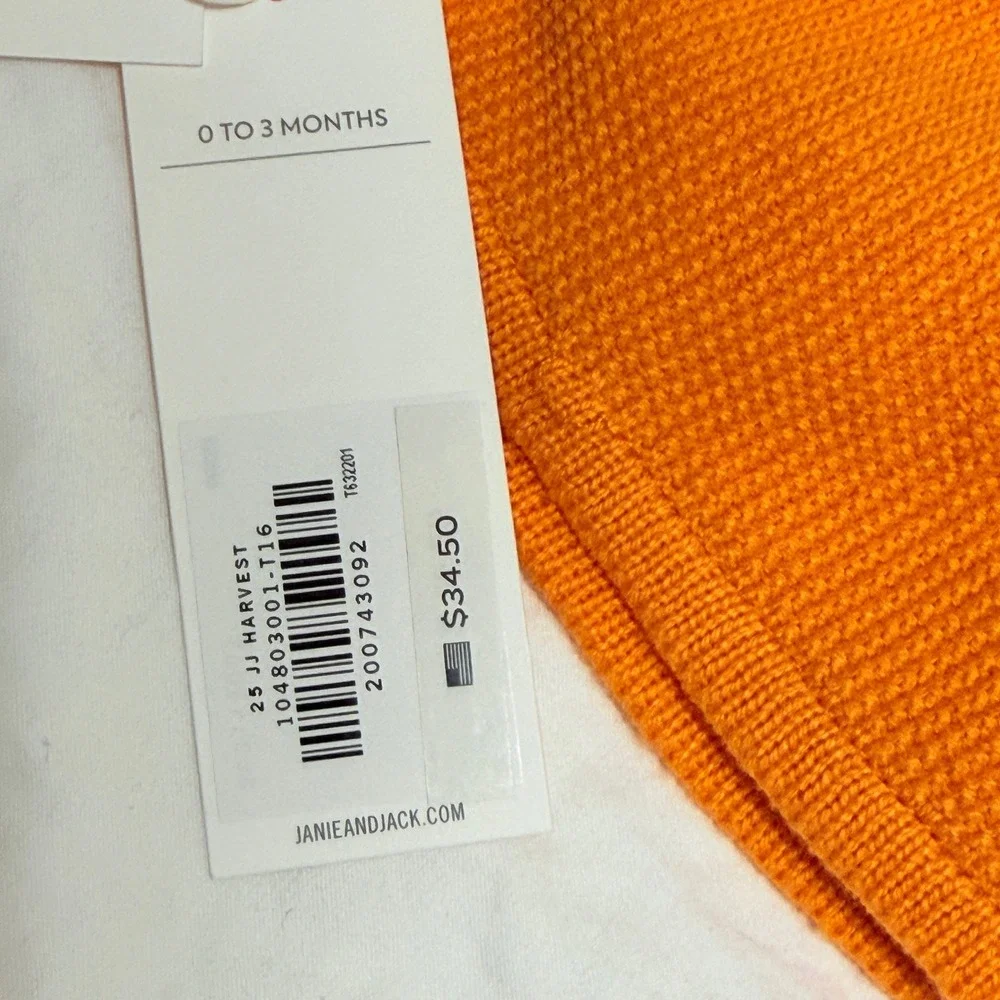 Janie and Jack Baby Pumpkin Knit Hat Orange Green 0-3 Months NWT